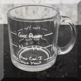 K34. Glass novelty coffee mug. 